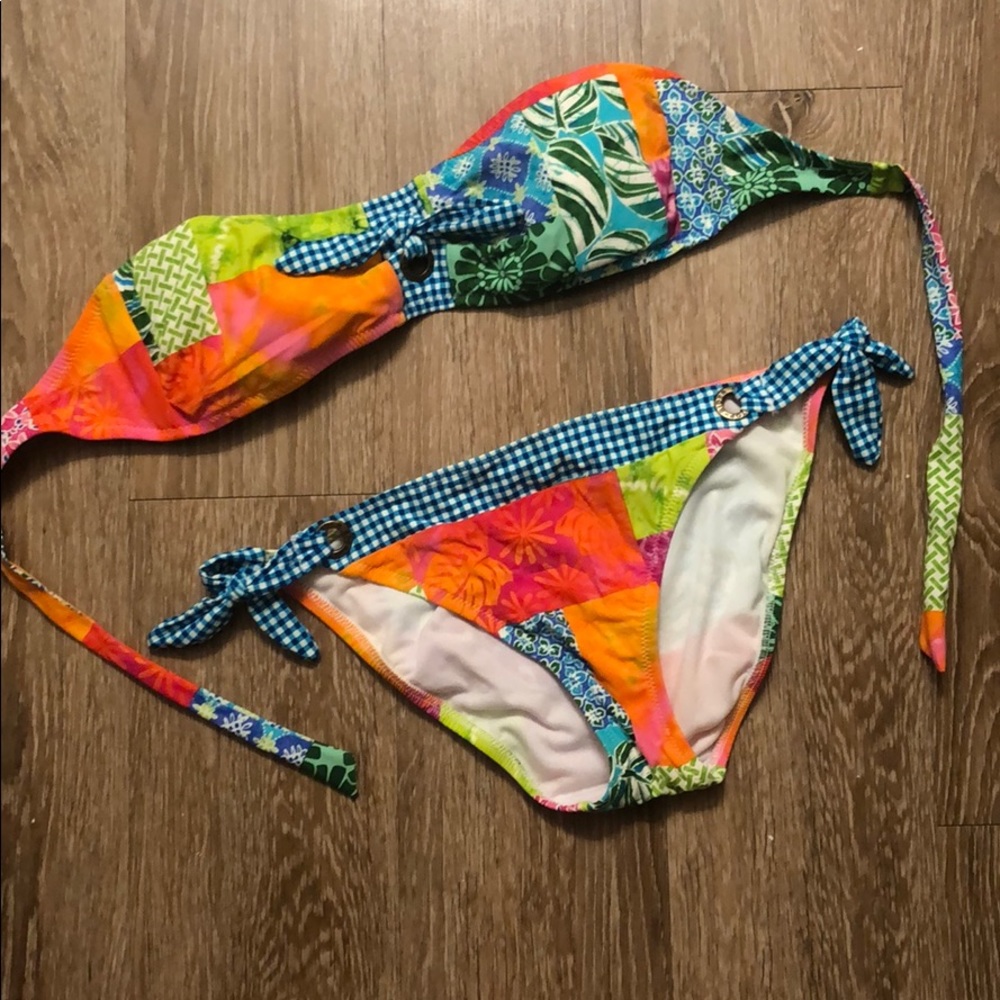 Sperry colorful, tropical strapless bikini